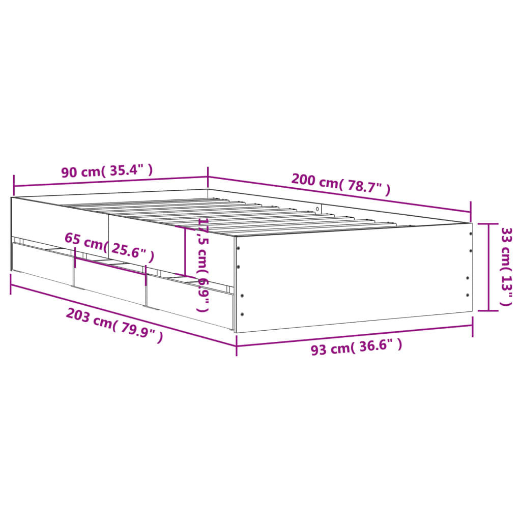 Giroletto con Cassetti Rovere Fumo 90x200 cm Legno Multistrato