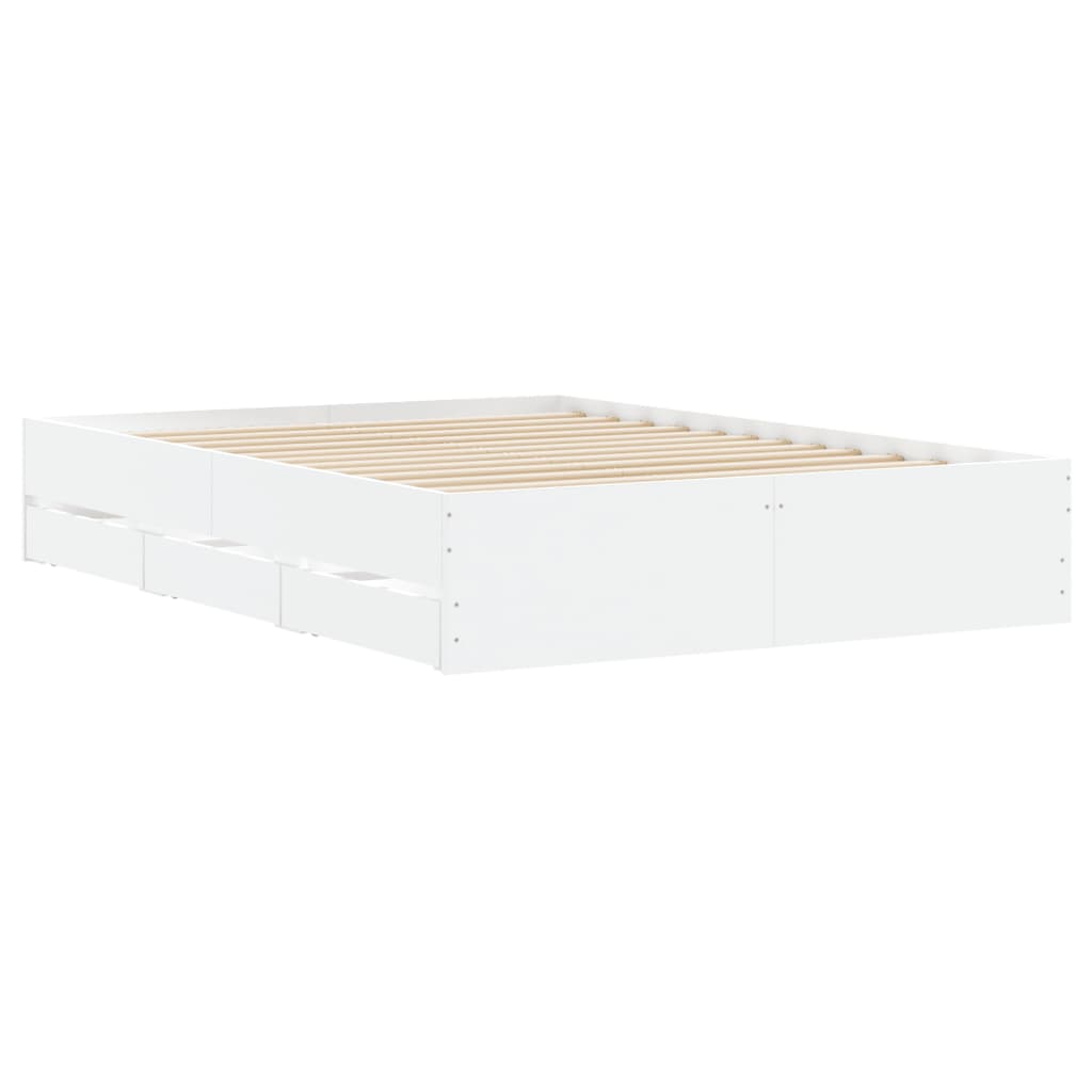 White bed frame with drawers 135x190 cm in multilayer wood