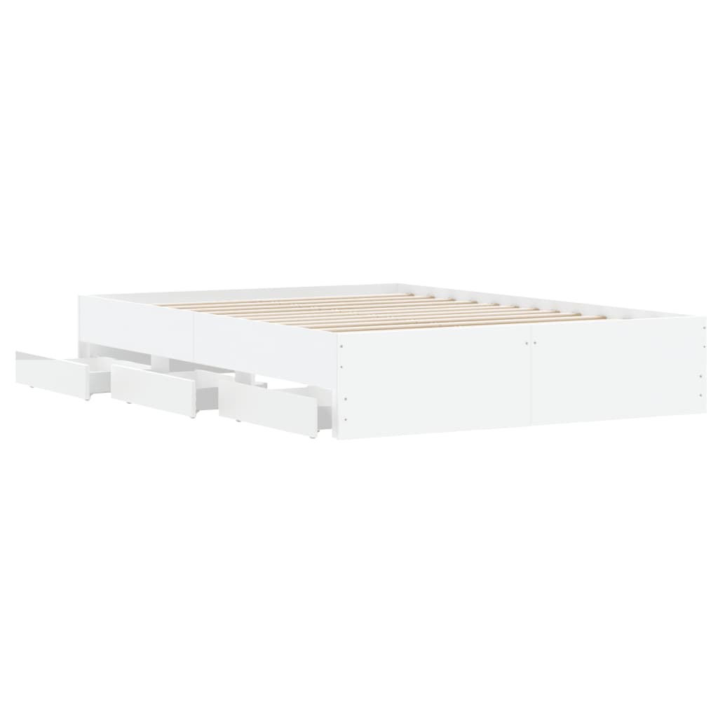 White bed frame with drawers 135x190 cm in multilayer wood