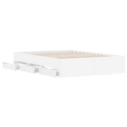 White bed frame with drawers 135x190 cm in multilayer wood