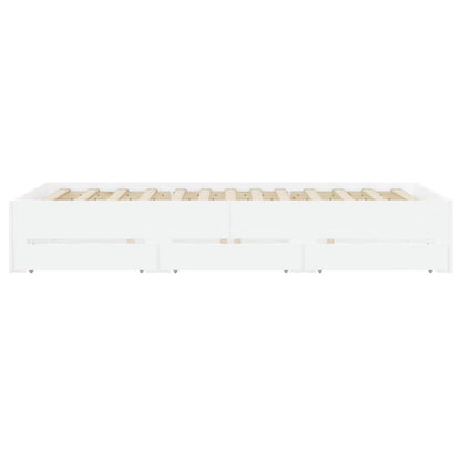 White bed frame with drawers 135x190 cm in multilayer wood