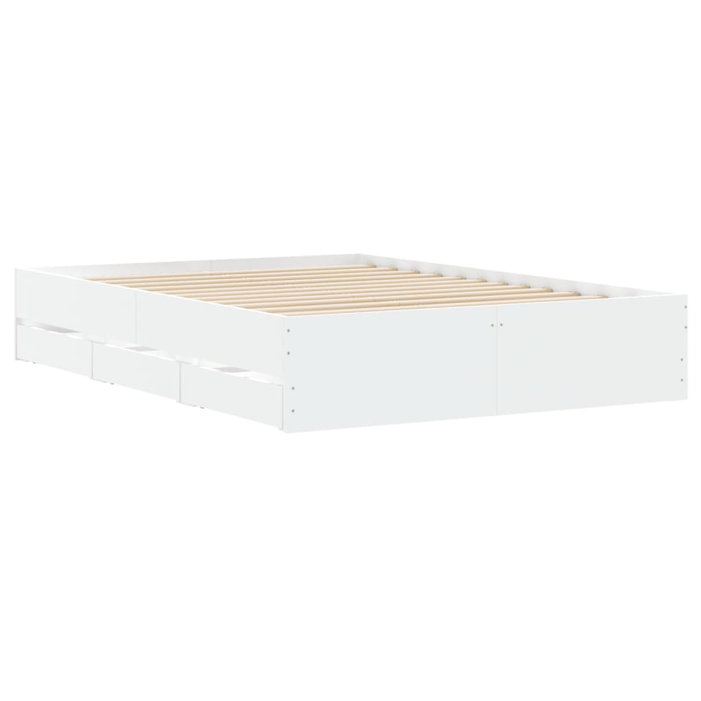 White bed frame with drawers 135x190 cm in multilayer wood