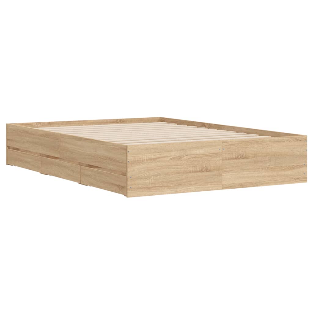 Bed frame with drawers Sonoma oak 135x190 cm plywood