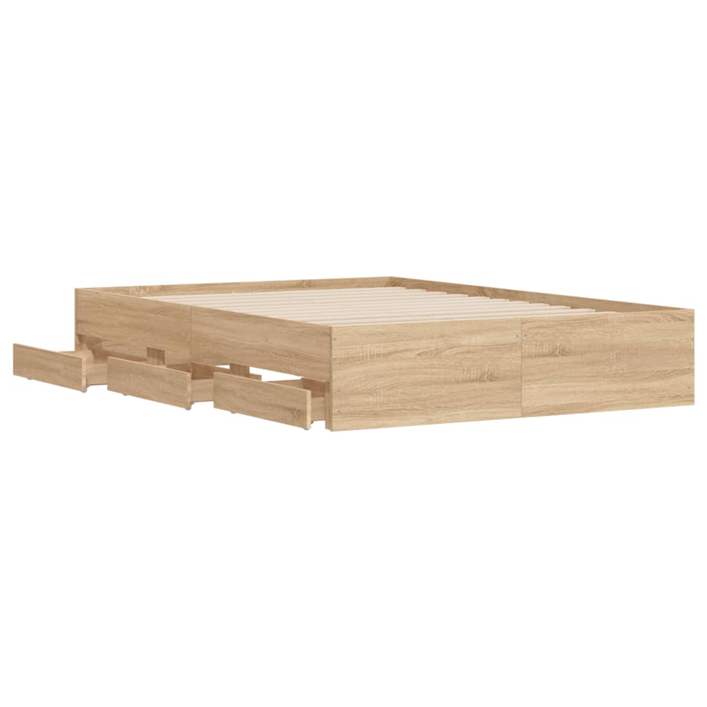 Bed frame with drawers Sonoma oak 135x190 cm plywood