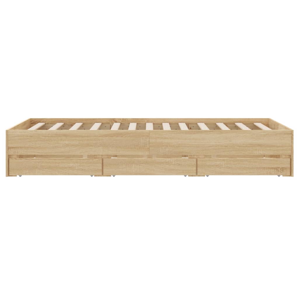 Bed frame with drawers Sonoma oak 135x190 cm plywood