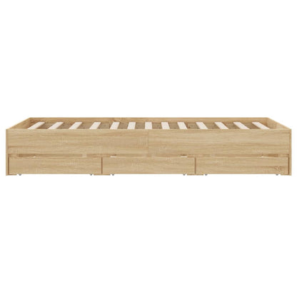 Bed frame with drawers Sonoma oak 135x190 cm plywood