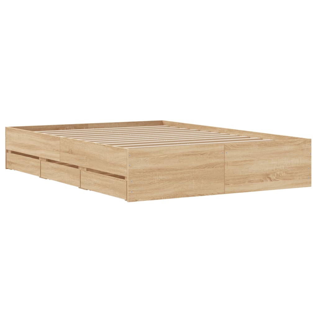 Bed frame with drawers Sonoma oak 135x190 cm plywood