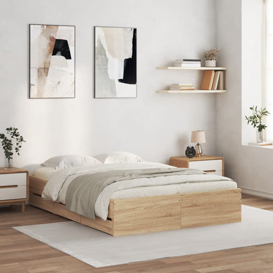 Bed frame with drawers Sonoma oak 135x190 cm plywood