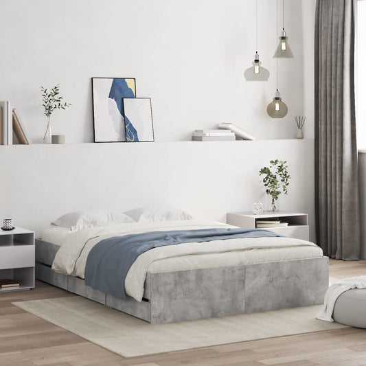 Cement Gray Bed Frame with Drawers 135x190 cm Plywood