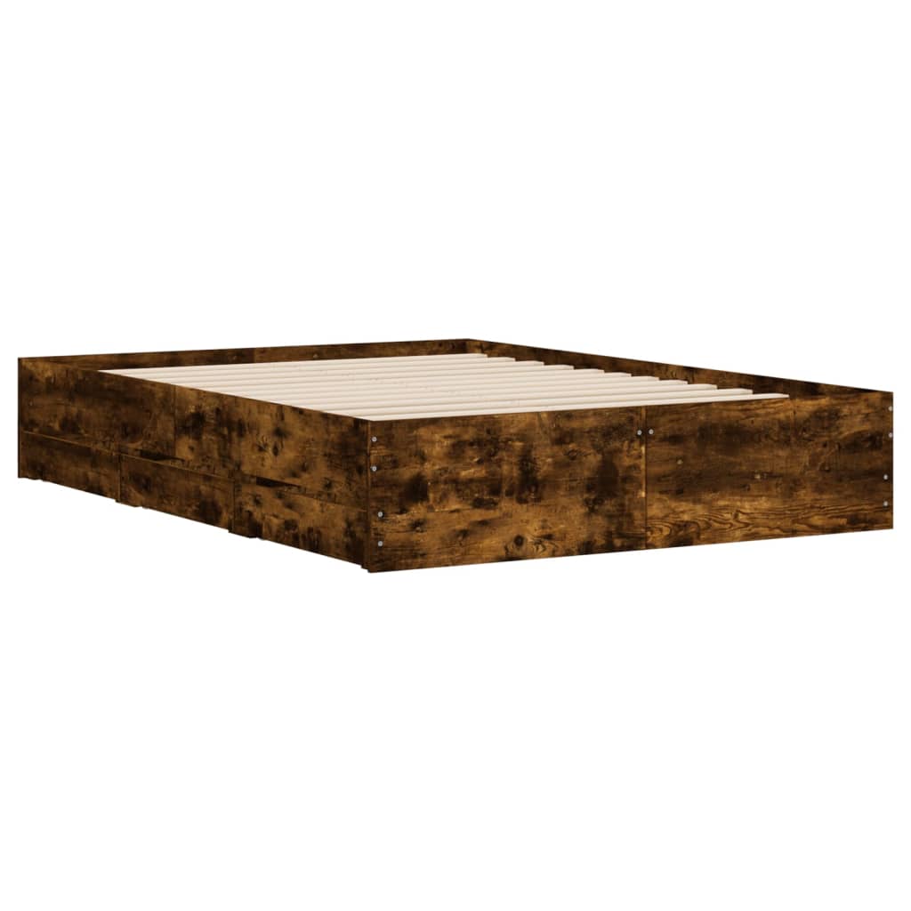 Bed frame with drawers Smoked Oak 135x190 cm Plywood