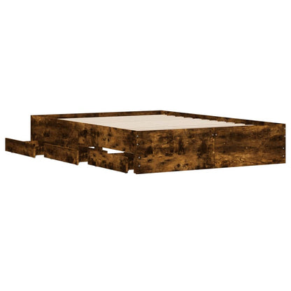 Bed frame with drawers Smoked Oak 135x190 cm Plywood