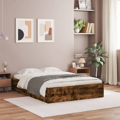 Bed frame with drawers Smoked Oak 135x190 cm Plywood