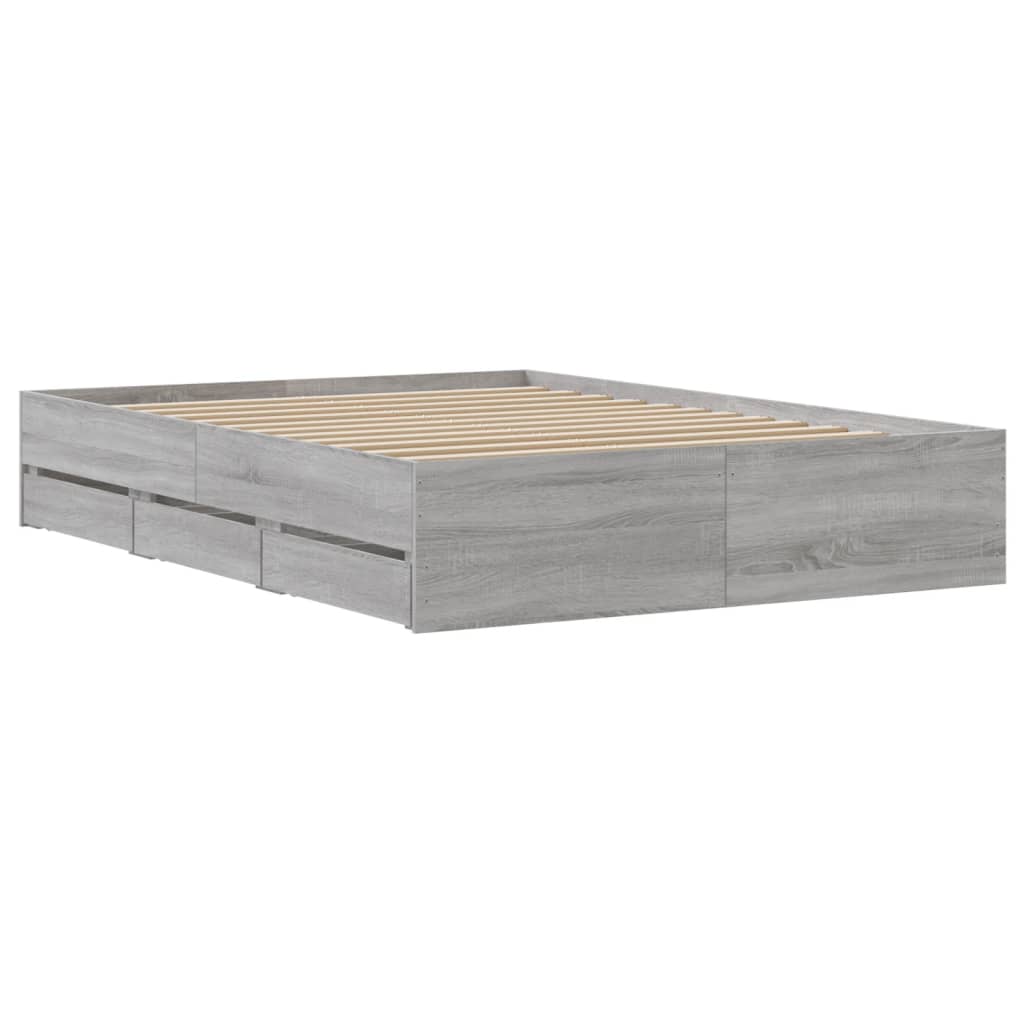 Sonoma Gray Bed Frame with Drawers 135x190 cm Plywood