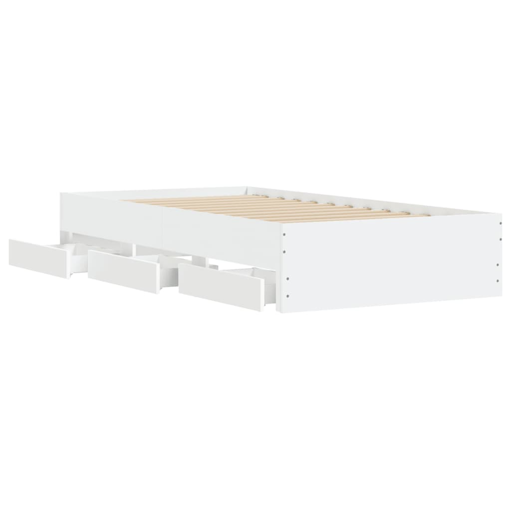 White bed frame with drawers 90x190 cm in multilayer wood