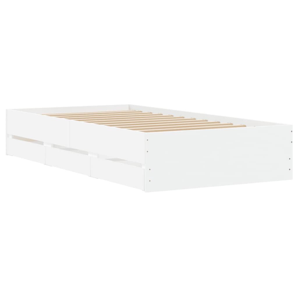 White bed frame with drawers 90x190 cm in multilayer wood