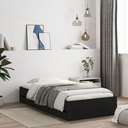 Black bed frame with drawers 90x190 cm in multilayer wood