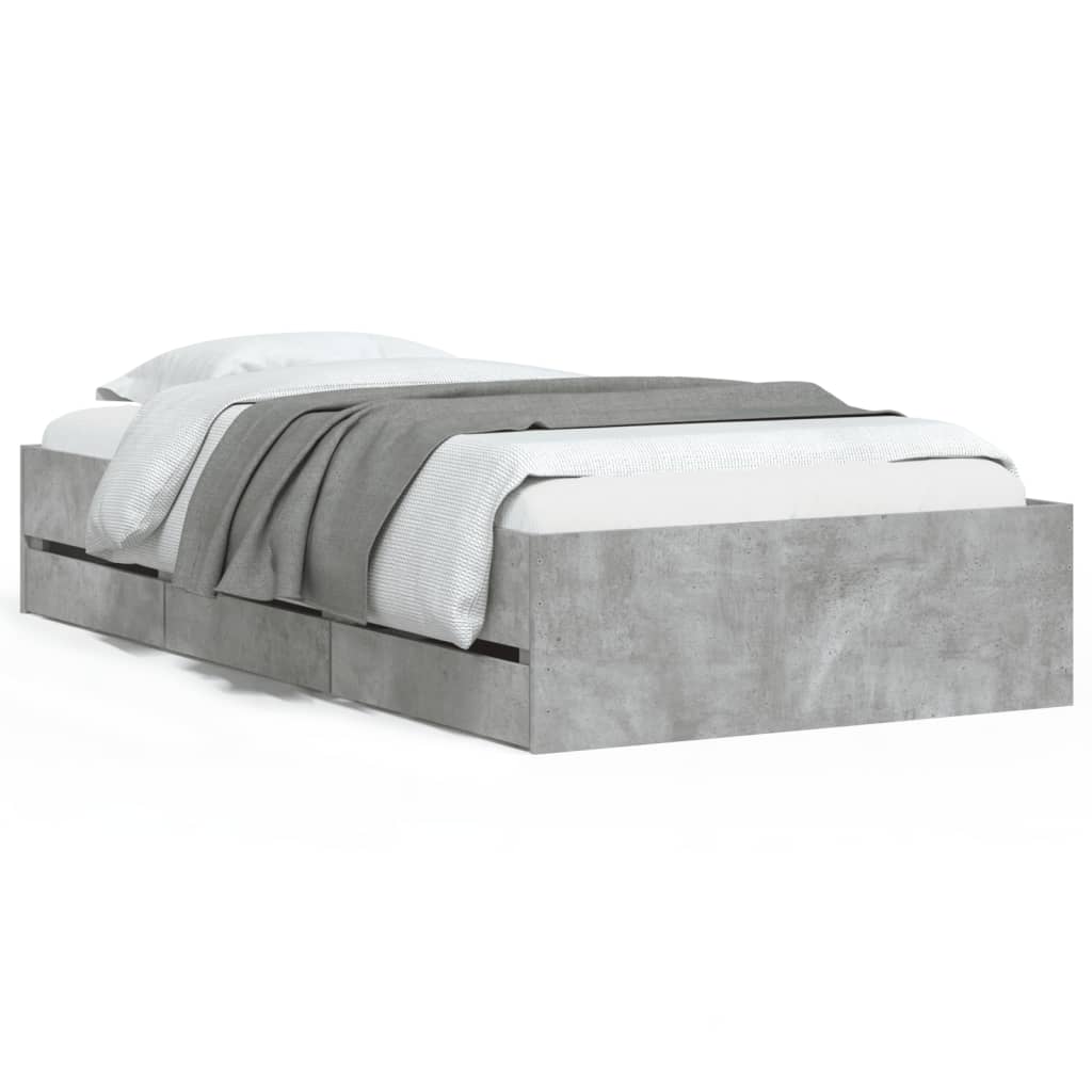 Cement Gray Bed Frame with Drawers 90x190 cm Plywood