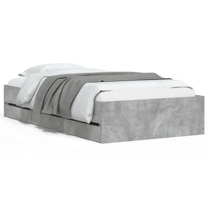 Cement Gray Bed Frame with Drawers 90x190 cm Plywood