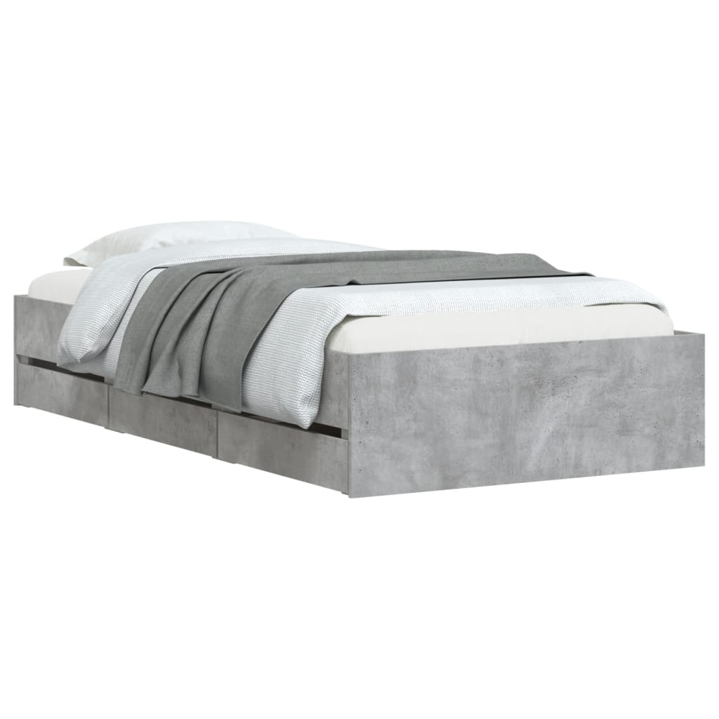 Cement Gray Bed Frame with Drawers 90x190 cm Plywood