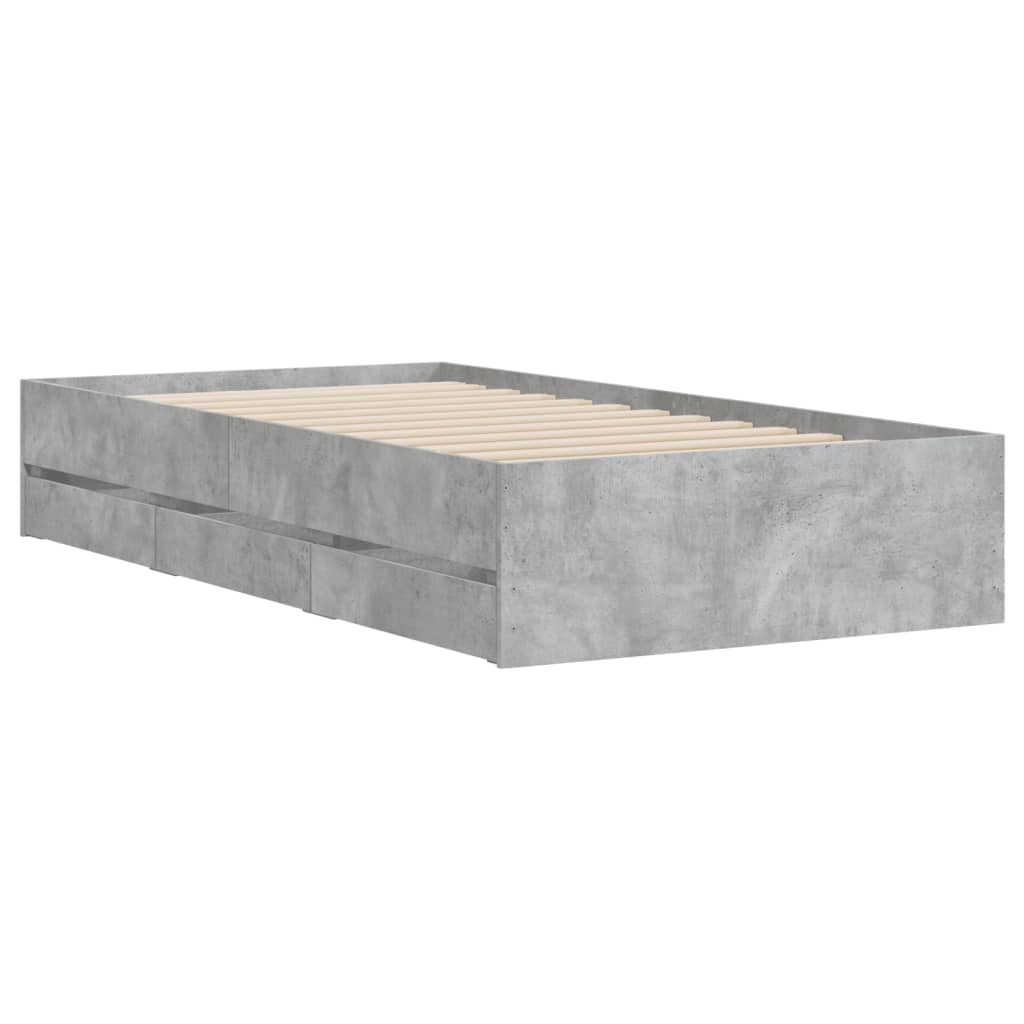 Cement Gray Bed Frame with Drawers 90x190 cm Plywood