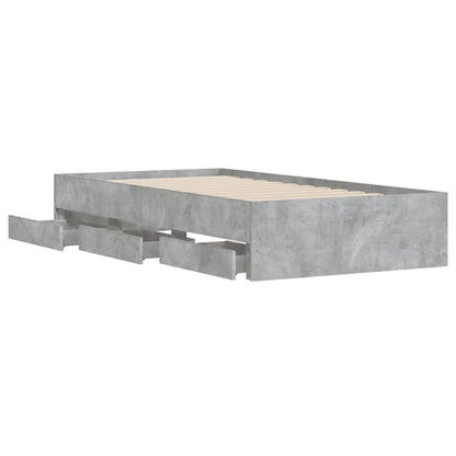 Cement Gray Bed Frame with Drawers 90x190 cm Plywood