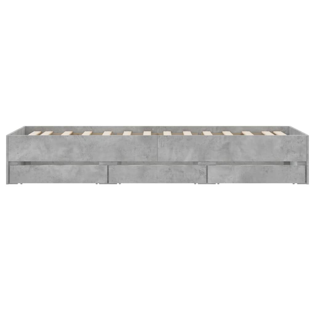 Cement Gray Bed Frame with Drawers 90x190 cm Plywood