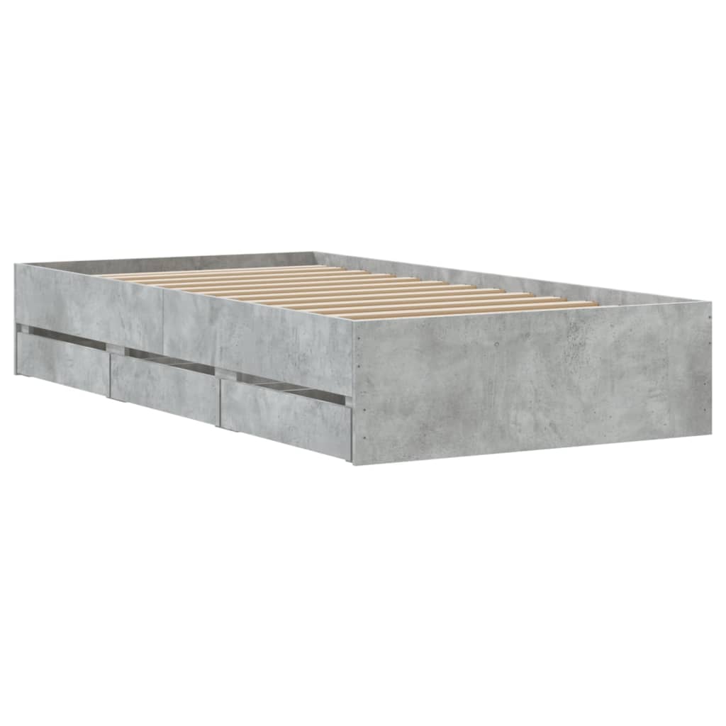 Cement Gray Bed Frame with Drawers 90x190 cm Plywood