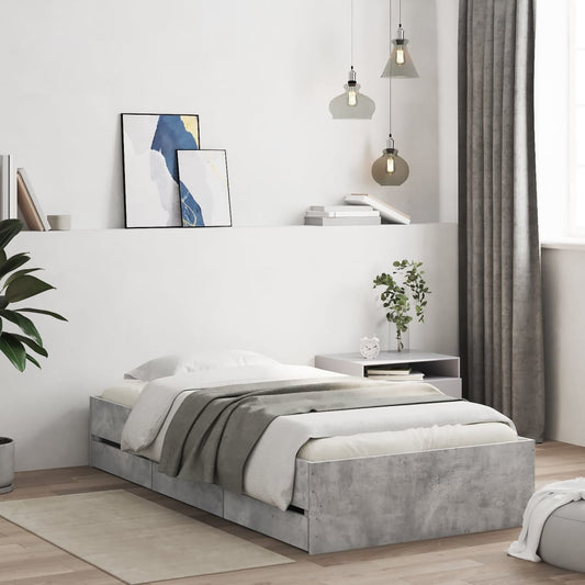 Cement Gray Bed Frame with Drawers 90x190 cm Plywood