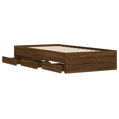 Bed frame with drawers in brown oak 90x190 cm plywood