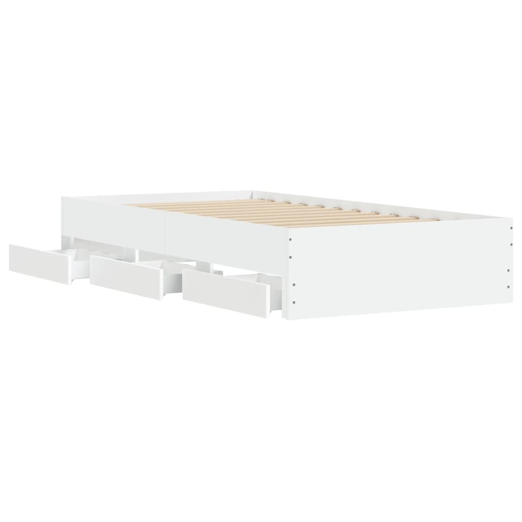 White bed frame with drawers 75x190 cm in multilayer wood