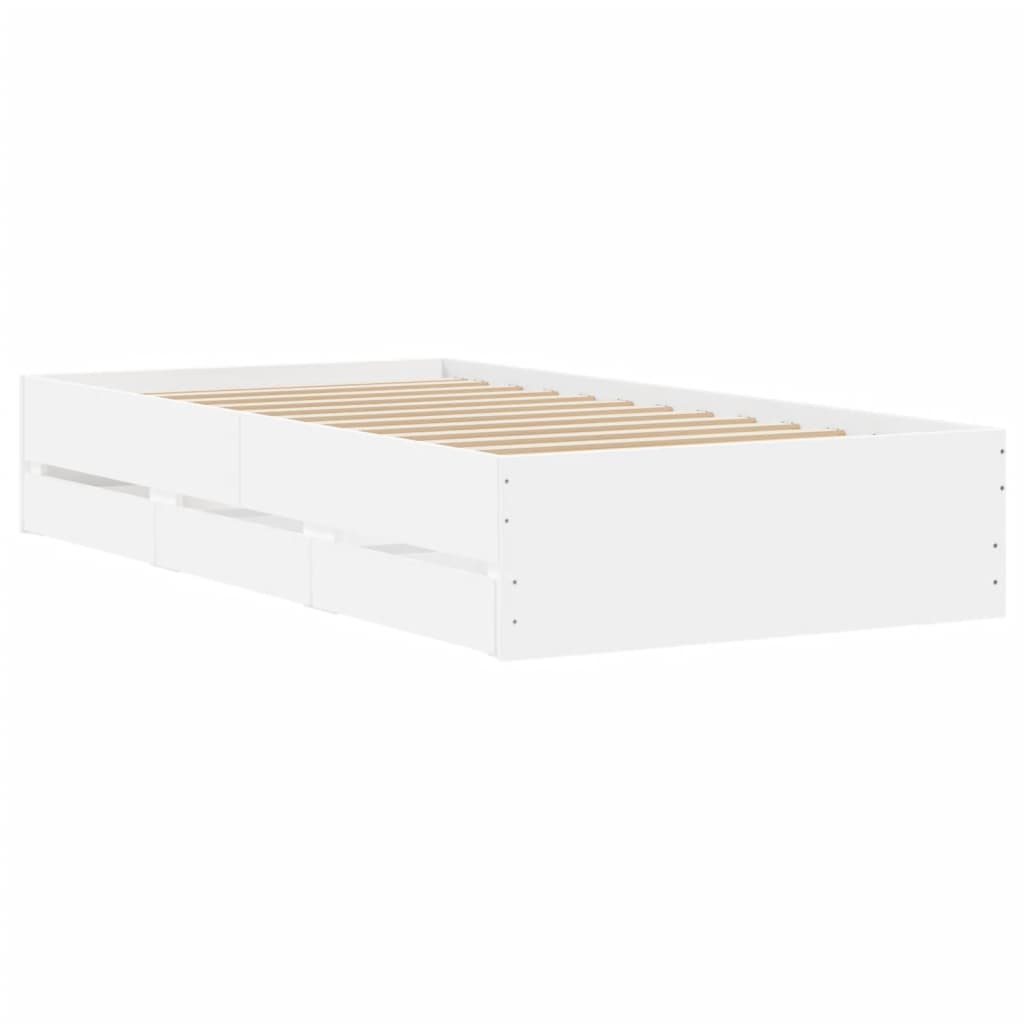 White bed frame with drawers 75x190 cm in multilayer wood