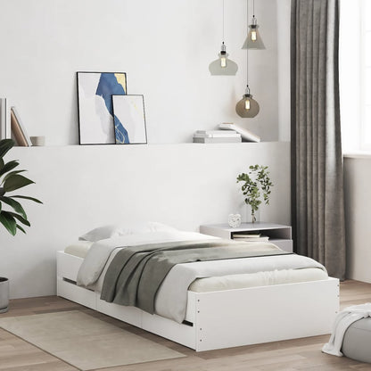 White bed frame with drawers 75x190 cm in multilayer wood