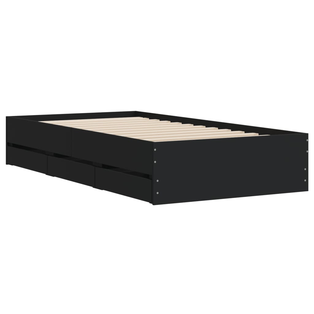 Black bed frame with drawers 75x190 cm in multilayer wood