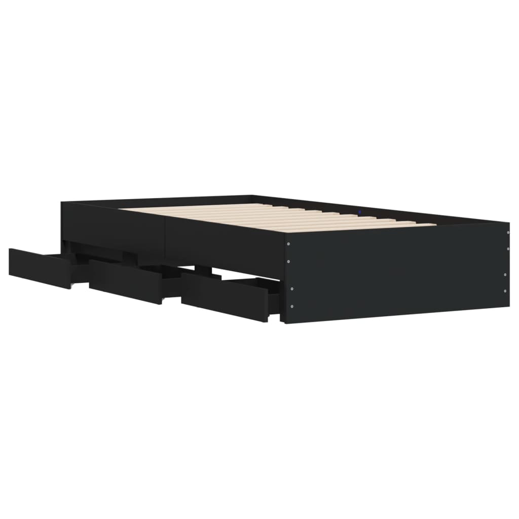 Black bed frame with drawers 75x190 cm in multilayer wood