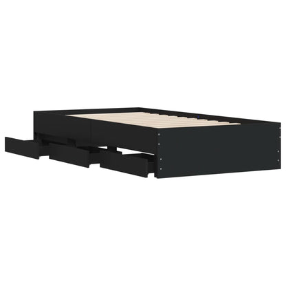 Black bed frame with drawers 75x190 cm in multilayer wood