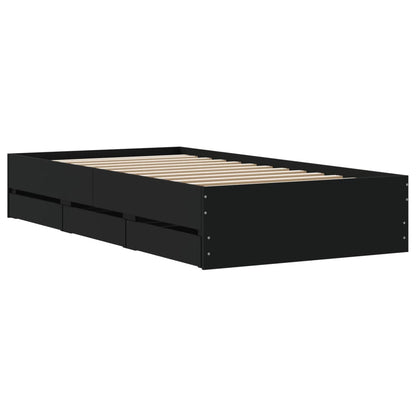 Black bed frame with drawers 75x190 cm in multilayer wood