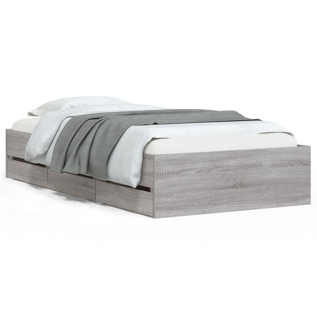 Sonoma Gray Bed Frame with Drawers 75x190 cm Plywood