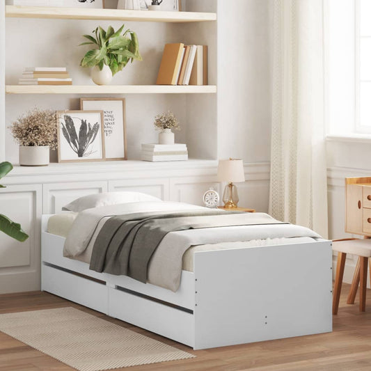 Bed frame with drawers White 90x190 cm