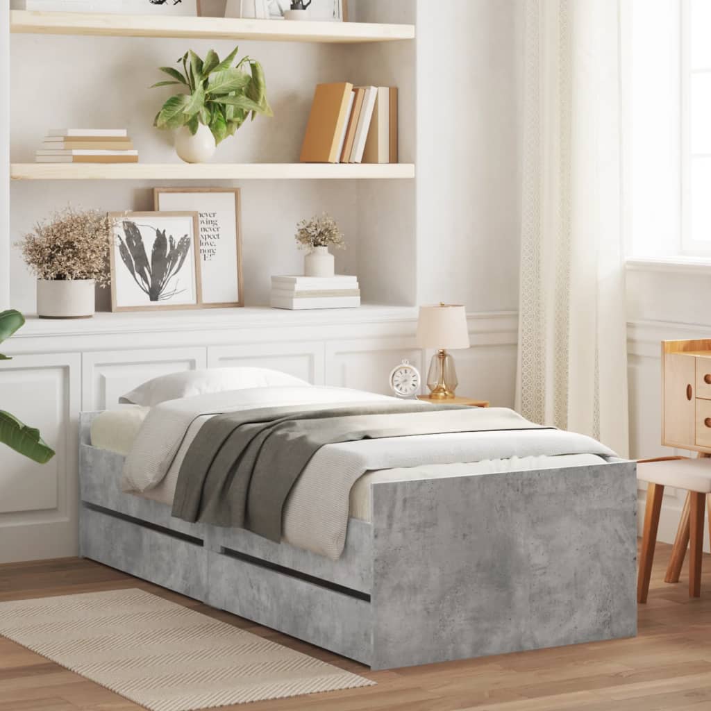 Bed frame with drawers Cement Gray 90x190 cm