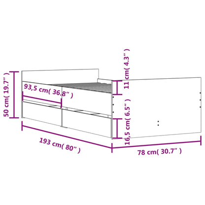 White bed frame with drawers 75x190 cm Small Single