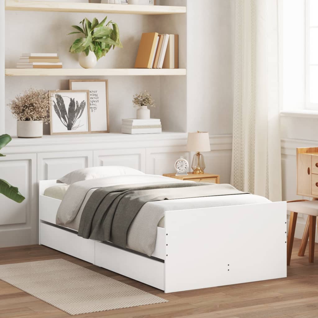 White bed frame with drawers 75x190 cm Small Single