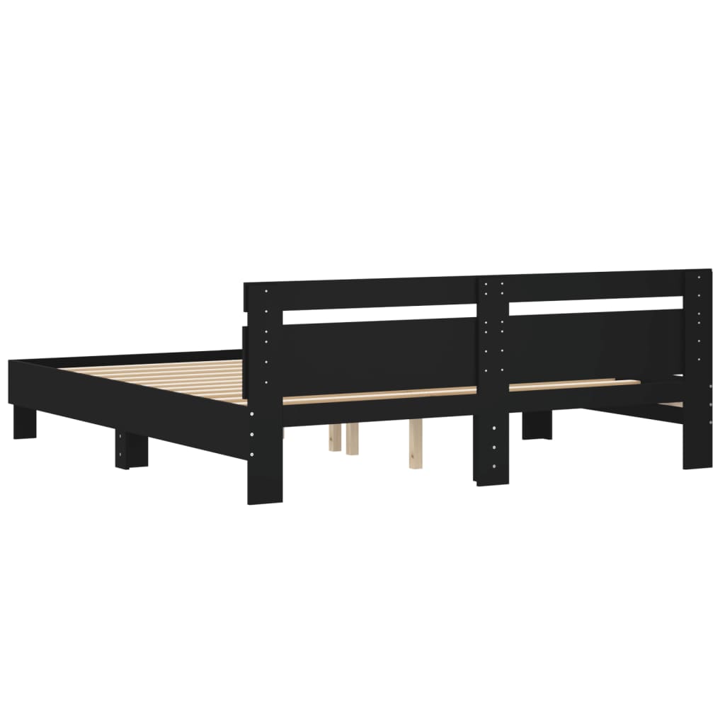 Giroletto con Testiera Nero 200x200 cm in Legno Multistrato | homemem39