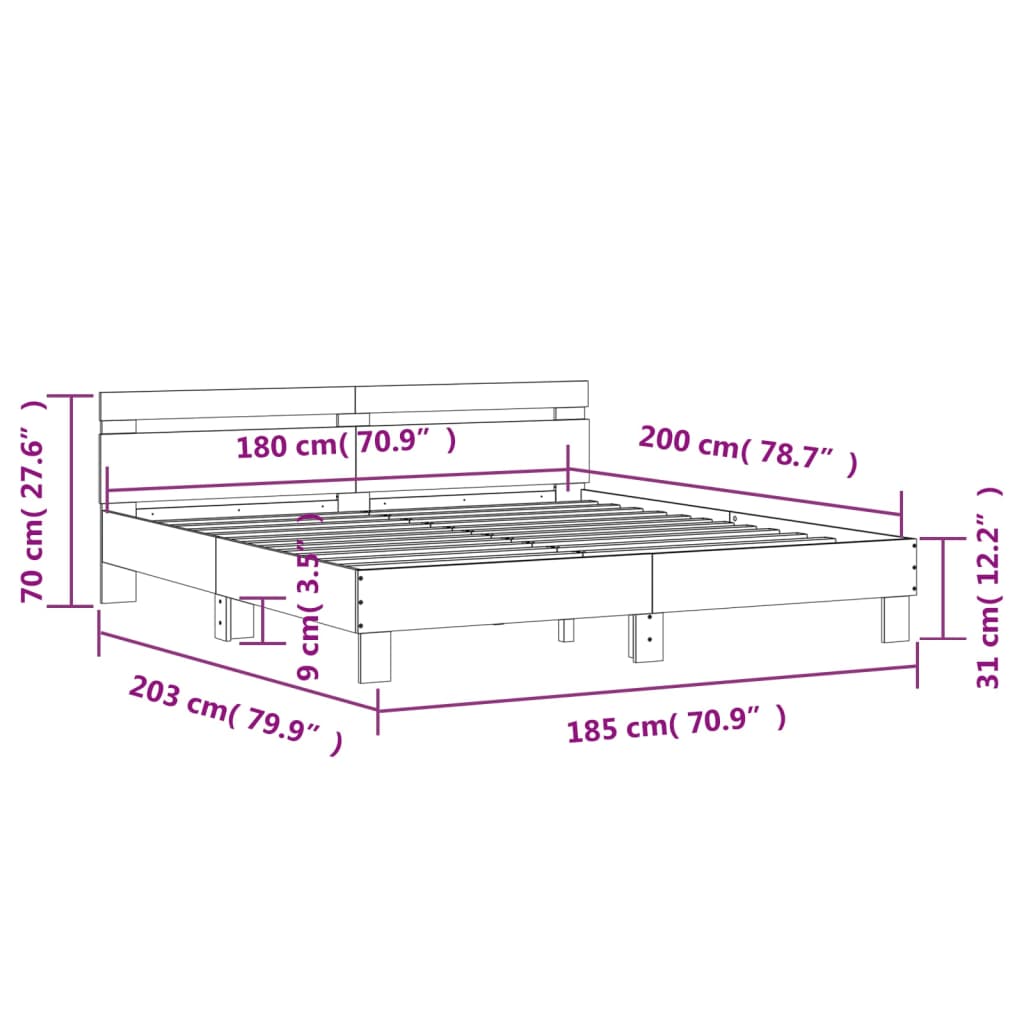 Giroletto Testiera Grigio Cemento 180x200 cm Legno Multistrato