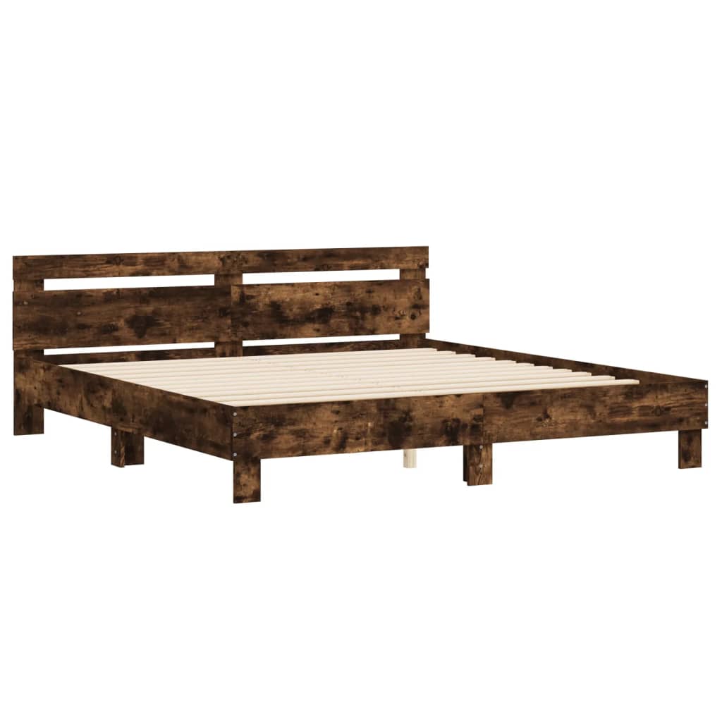 Bed frame with smoked oak headboard 180x200 cm plywood