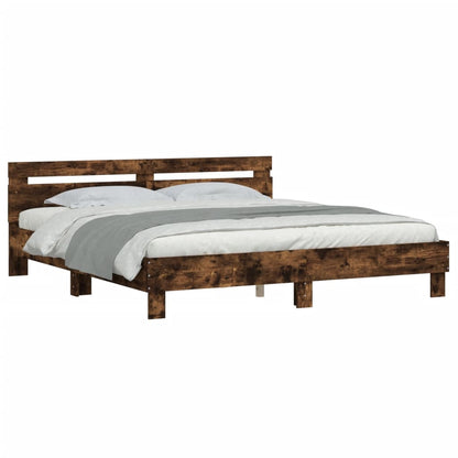 Bed frame with smoked oak headboard 180x200 cm plywood