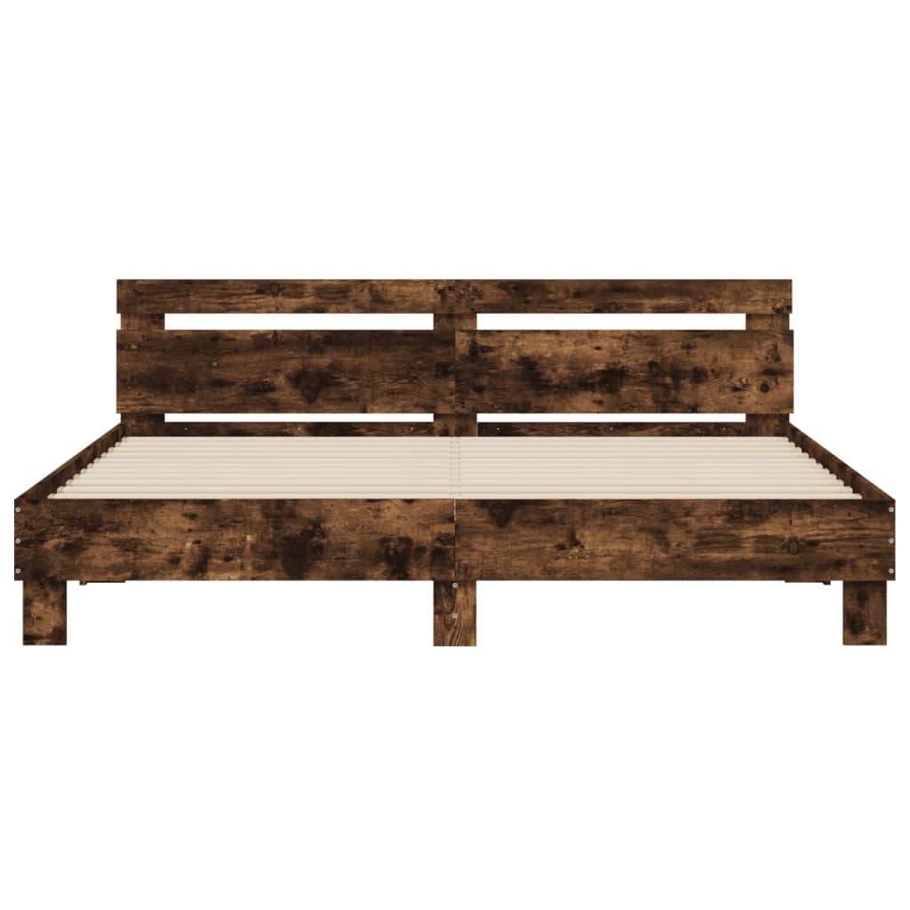 Bed frame with smoked oak headboard 180x200 cm plywood