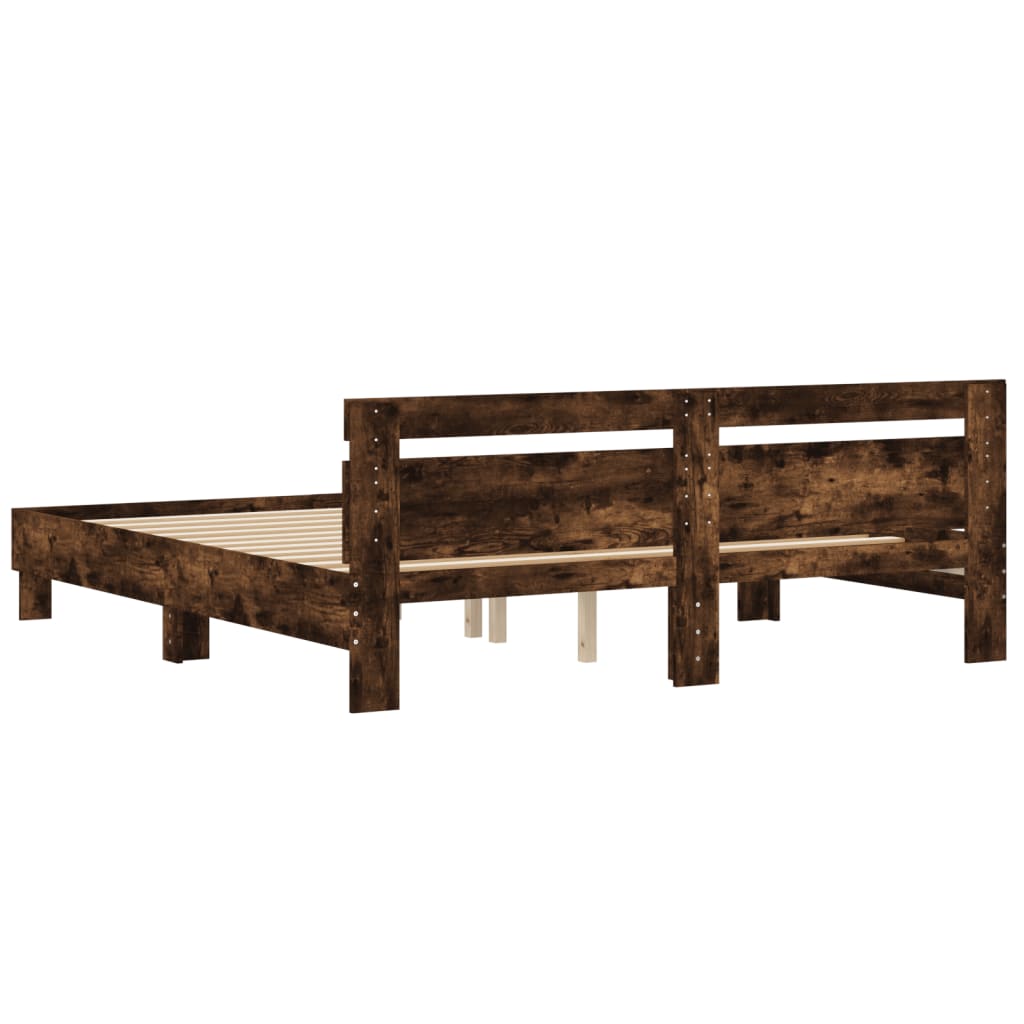 Bed frame with smoked oak headboard 180x200 cm plywood