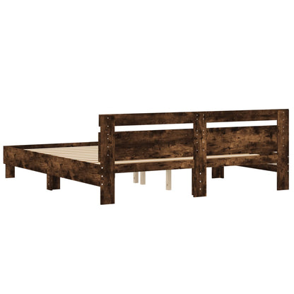 Bed frame with smoked oak headboard 180x200 cm plywood