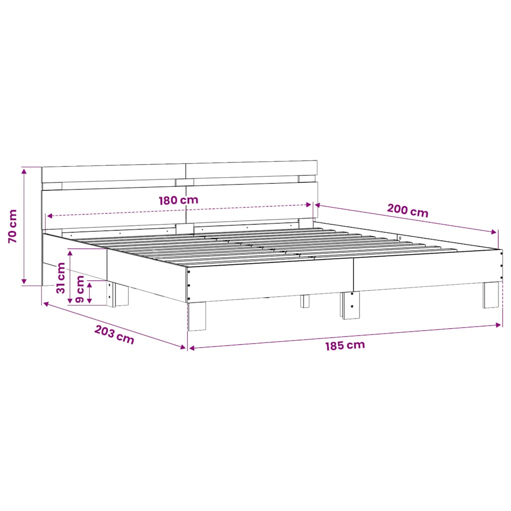Giroletto con Testiera Rovere Fumo 180x200 cm Legno Multistrato