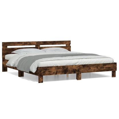 Bed frame with smoked oak headboard 180x200 cm plywood